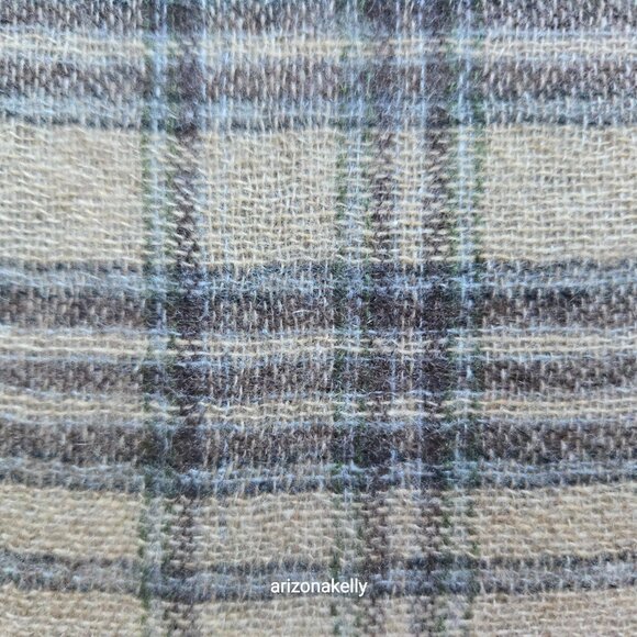 Amicale Cashmere Woven Plaid Fringe Tan Brown Green - Picture 9 of 12